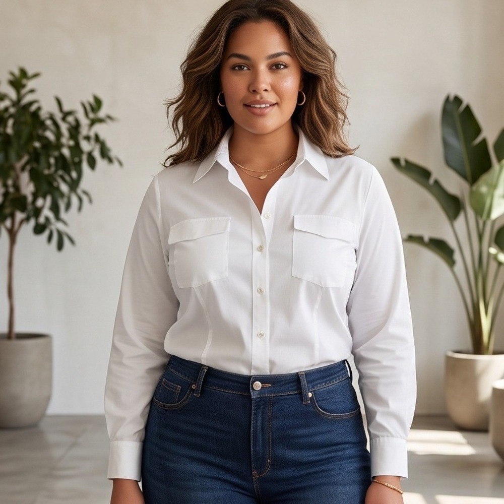 Kate Hill 14 White Long Sleeve Button Down Utility Shirt Capsule‎ Minimalist